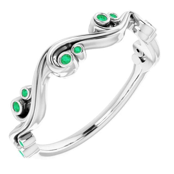 Ring 0.30 Carats Green Emerald Bezel Setting White Gold 14K Gemstone Ring