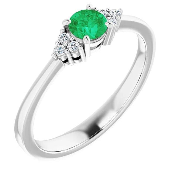 Fancy  Columbian Green Emerald Diamond Accented Women Jewelry Gemstone Ring