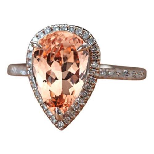  Women    Morganite With Diamonds White Gold  Gemstone Ring