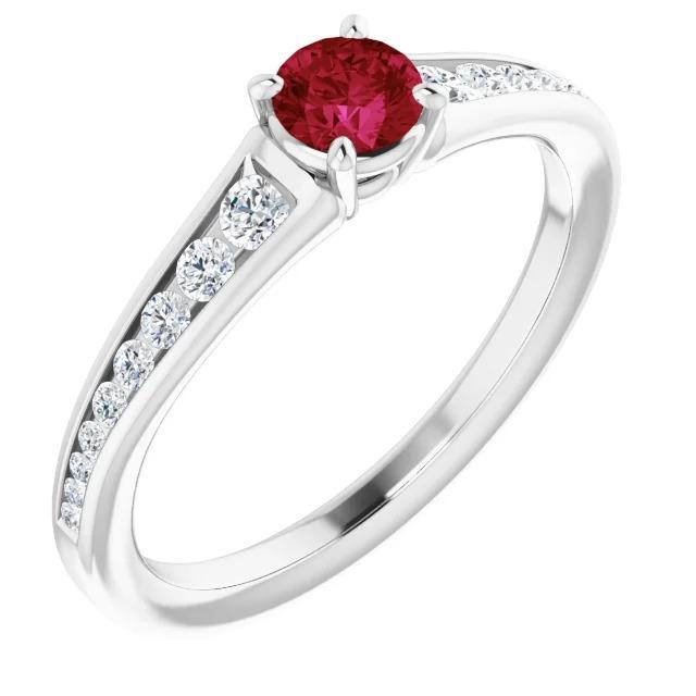 Females  Burma Ruby Diamond Accented White Gold  Jewelry Gemstone Ring