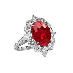 4.50 Ct Oval Ruby With Round Diamonds Ring White Gold 14K
