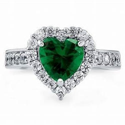 5 Carats Heart Cut Green Emerald And Diamond Ring White Gold 14K