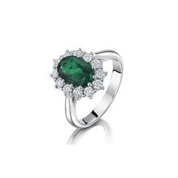 Green Emerald With Diamonds Engagement Ring 3.50 Carats White Gold 14K
