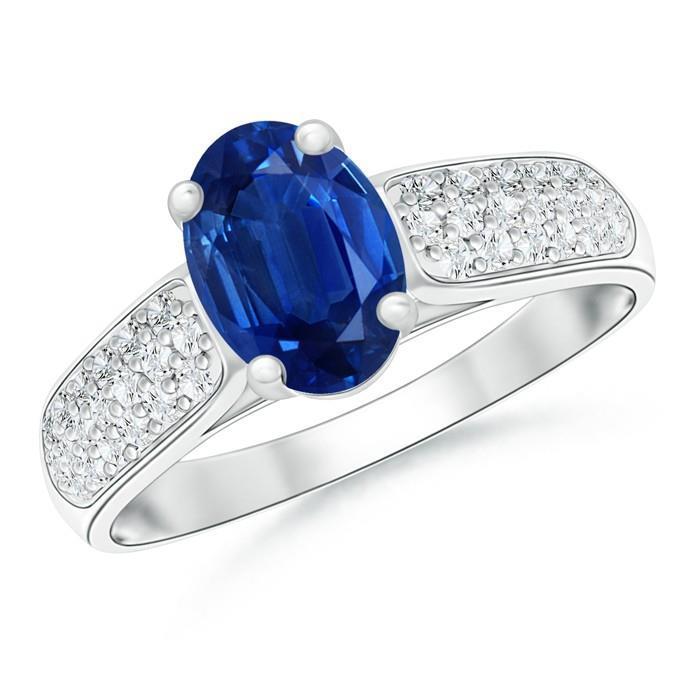  New  Sri Lanka Blue Sapphire Round Diamonds White Gold   Gemstone Ring