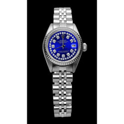 Rolex Blue Double Row Diamond Dial Ss Jubilee Datejust Watch