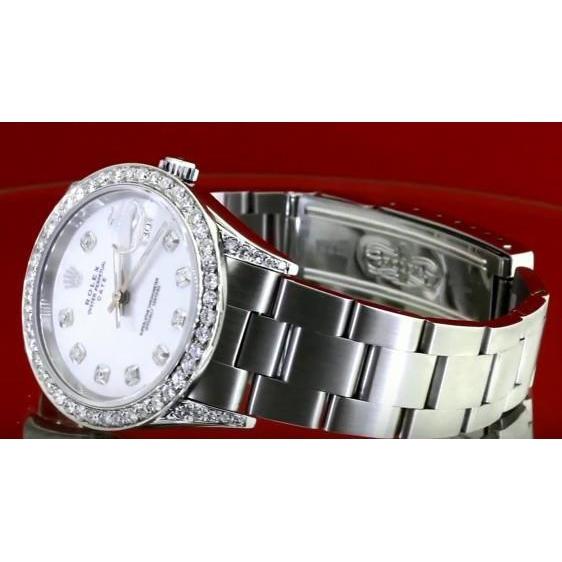 Rolex Date 34Mm Watch Custom Diamond Dial Oyster Bracelet Ss 1.5 Ct Rolex