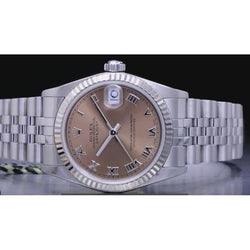 Rolex Date Just 36 Mm Men's Watch Fluted Bezel Salmon Roman Dial QUICK SET 16220
