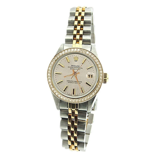 Rolex Date Just Lady Watch White Stick Dial Ss Yellow Gold