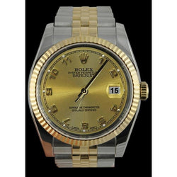 Rolex Datejust Gents Watch Champagne Arabic Bracelet Ss & Gold QUICK SET