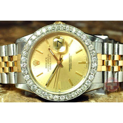 Rolex Datejust Gents Watch Diamond Bezel Gold And Ss Bracelet QUICK SET