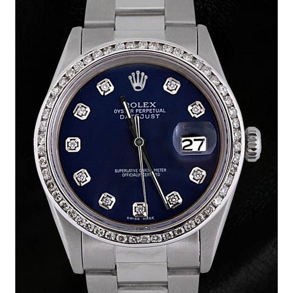 Rolex Datejust Men Watch Blue Diamond Dial Ss Oyster Bracelet Rolex