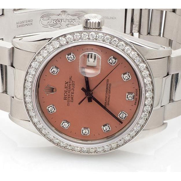 Rolex Datejust Ss Oyster Bracelet Diamond Bezel Dial Watch Rolex