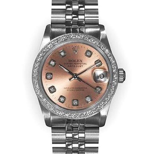 Rolex Datejust Ss Watch Pink Dial  Fg Midsize Rolex Pink Dial Stainless Rolex