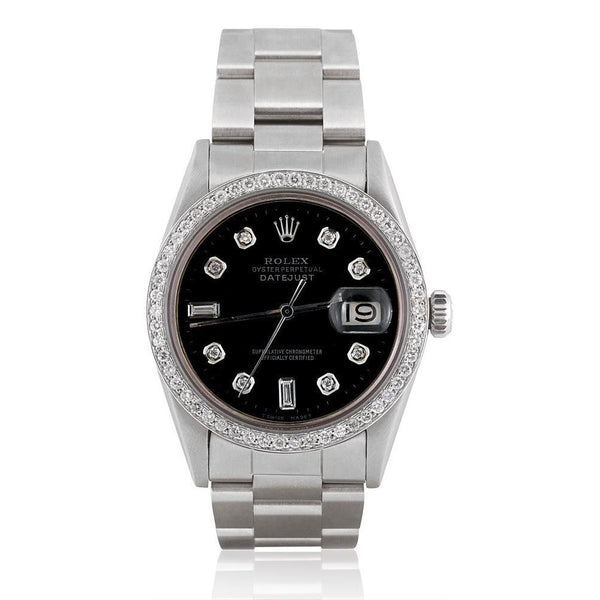 Rolex Datejust Watch Black Diamond Dial Stainless Steel Bracelet Rolex