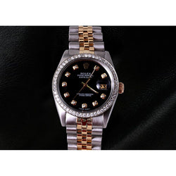 Rolex Datejust Watch Two Tone Jubilee Bracelet Black Diamond Dial Rolex