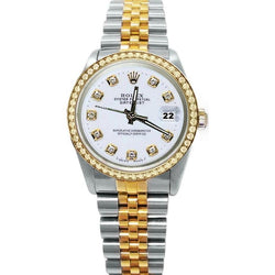 Rolex Datejust Watch  White Diamond Dial Bezel Solid Gold & Ss