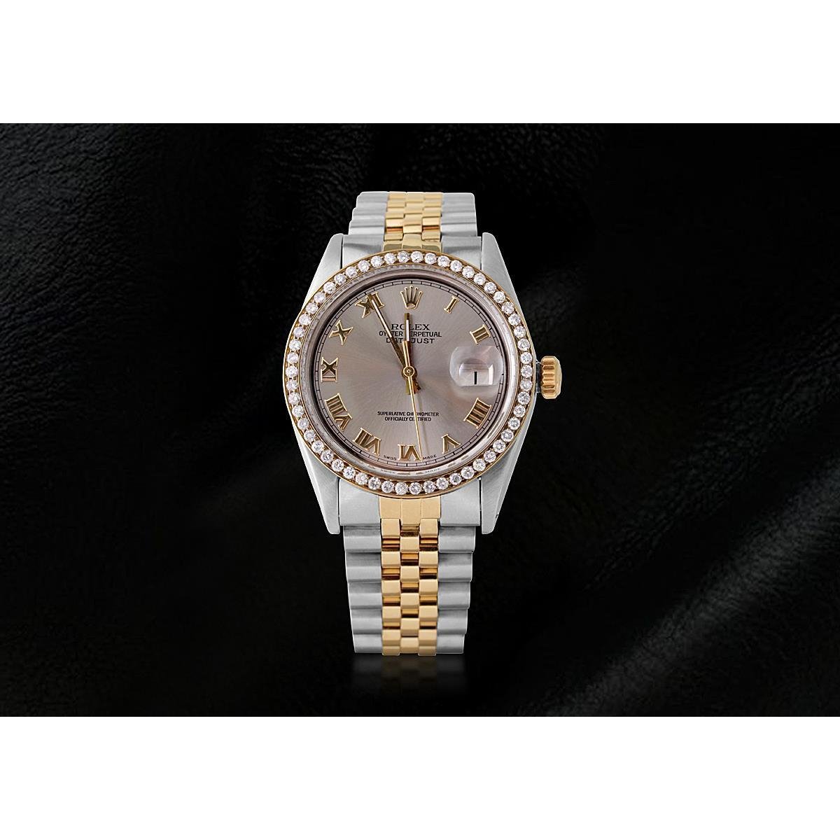 Rolex Dj Diamond Bezel Men'S Watch Two Tone Jubile Gray Roman Dial Rolex