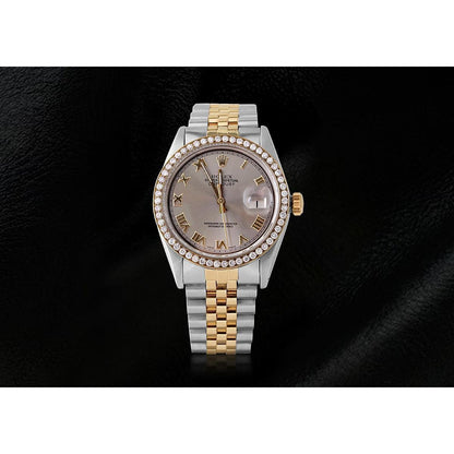 Rolex Dj Diamond Bezel Men'S Watch Two Tone Jubile Gray Roman Dial Rolex