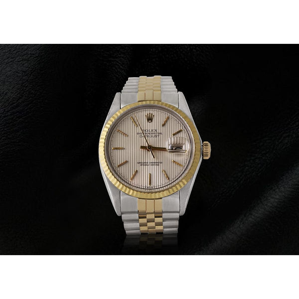 Rolex Men'S Watch Ivory Stick Dial Datejust Two Tone Gold And Ss Rolex