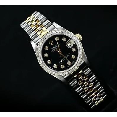 Rolex Mid Size Datejust Diamond Watch Black Midsize Diamond Dial Rolex