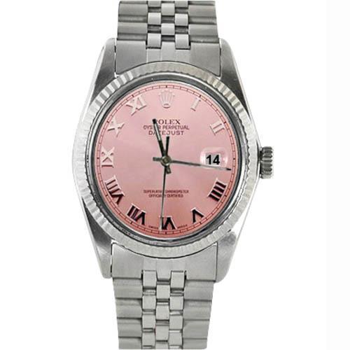 Rolex Pink Roman Dial Datejust Rolex Watch Fluted Bezel Ss Jubilee Rolex