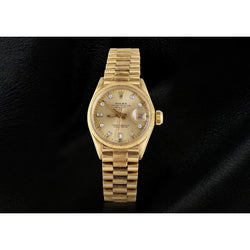Rolex President Diamond Dial Fluted Bezel Yellow Gold Lady Watch