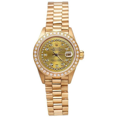Rolex President Style Champagne String Dial Watch Yg Diamond Bezel Rolex