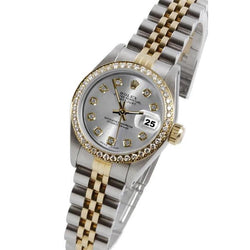 Rolex Silver Diamond Dial Datejust  Women Watch Two Tone Bracelet