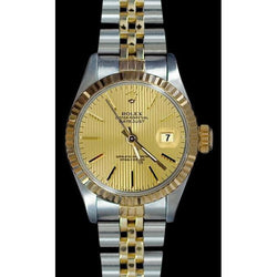 Rolex Ss & Gold Jubilee Champagne Stick Dial Datejust Ladies Watch