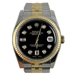 Rolex Ss & Gold Jubilee Datejust Men Watch Black Diamond Dial