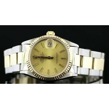 Rolex Watch Oyster Bracelet Fluted Bezel Gold & Ss Datejust Mid Watch Bezel