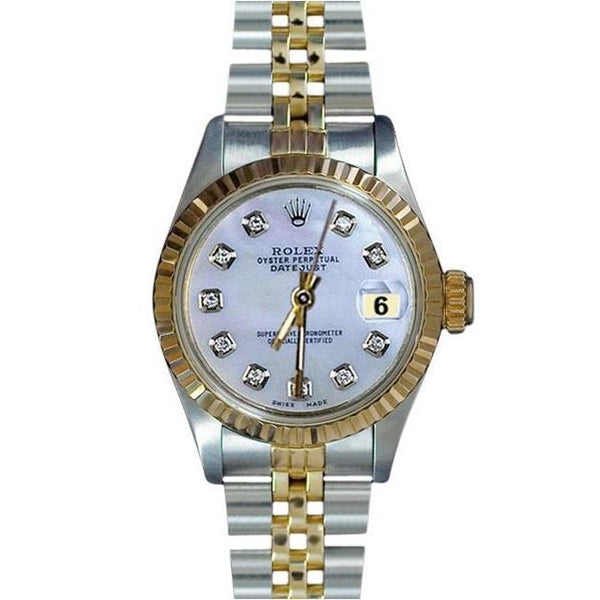 Rolex White Diamond Dial Datejust Lady Watch Ss & Yellow Gold Rolex