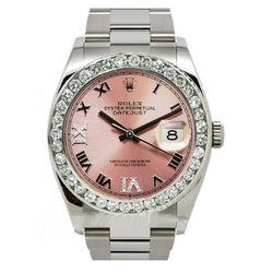 Rolex QUICK SET Pink Roman Dial Diamond Bezel Oyster Bracelet Men Watch 36 mm QUICK SET