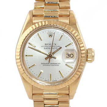Rolex President Stick Dial Fluted Bezel Yellow Gold Lady Watch