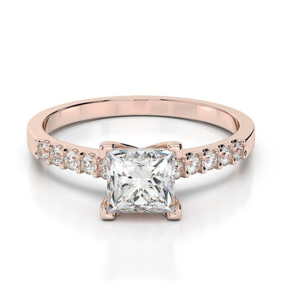 Rose Gold  Sparkling Diamonds Engagement Ring New Solitaire Ring with Accents
