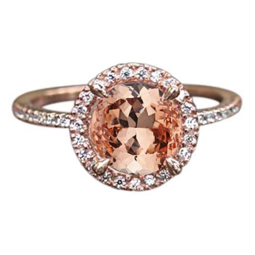 Rose Gold  High Quality  Carats Round Cut Morganite And Diamonds Ring New Gemstone Ring
