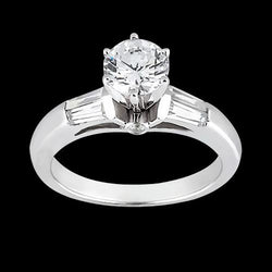 Round And Baguette Diamonds 1.25 Carat Three Stone Ring White Gold New