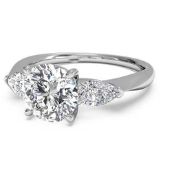 Round And Pear Genuine Natural Earth Mined Diamond Three Stone Ring 1.30 Carats White Gold 14K