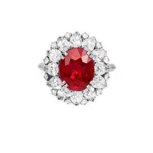 Best Quality Round And Pear Cut Ruby With Diamonds Ring White Gold Gemstone Ring