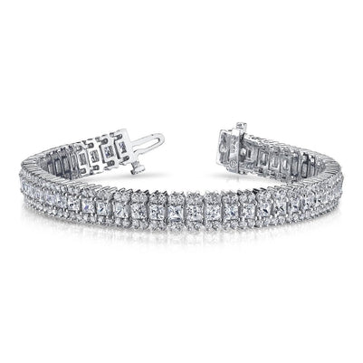 Round And Princess Cut 11.50 Ct Sparkling Diamonds Bracelet White Gold Tennis Bracelet