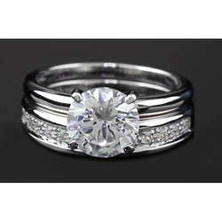 Round Diamond Anniversary Ring Set 3 Carats Prong Set White Gold 14K