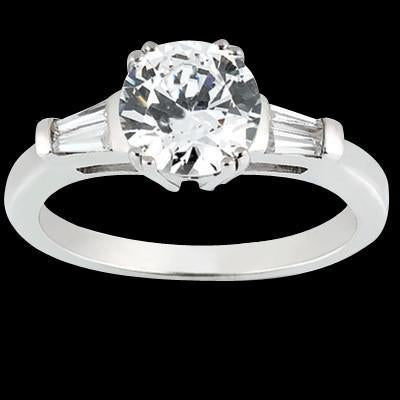 Round & Baguette Diamond 1.91 Carat Three Stone Style Engagement Ring Three Stone Ring