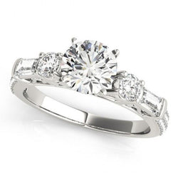 Real  5 Stone Engagement Fancy Ring Round & Baguettes 3 Carat WG 14K