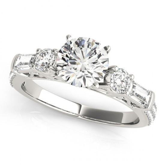 5 Stone Engagement Fancy Ring Round & Baguettes 3 Carat WG 14K