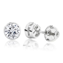 Round Bezel Set 1.90 Carats Natural Earth Mined Diamond Women Stud Earring White Gold 14K