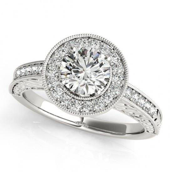 Round Brillian Diamonds Ring 1.25 Carats Engraved White Gold 14K Ring