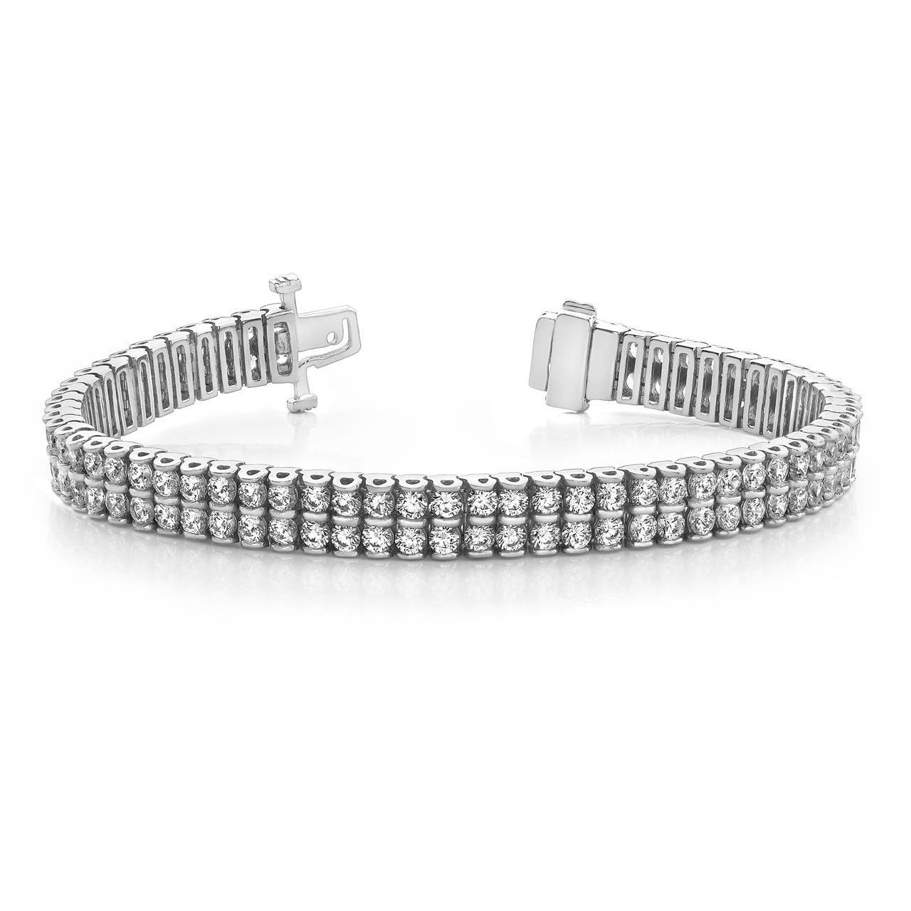 Round Brilliant Cut 9.60 Ct Two Row Diamonds Bracelet White Gold 14K Tennis Bracelet