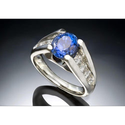 Round 2.50 Carats Sri Lanka Sapphire Natural Earth Mined Diamond Ring White Gold 14K