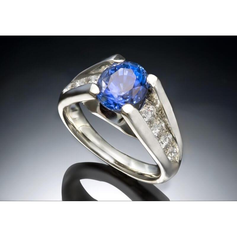 Round Brilliant Cut 2.50Ct Sri Lanka Sapphire Diamond Ring White Gold 14K Gemstone Ring