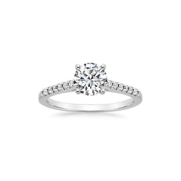 Round Brilliant  Gorgeous fancy ringh White Gold Sloitaire ring with Accents 